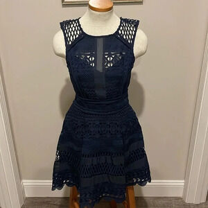 Adelyn Rae - Crochet Lace - Fit And Flare Sleeveless Dress - Navy Blue - Size XS